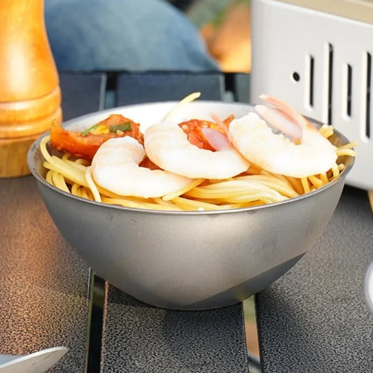 Pure Titanium Double-layer Outdoor Bowl Anti-scalding Heat Insulation Portable Healthy Luxury Bowl Anti-slip Outdoor Tableware