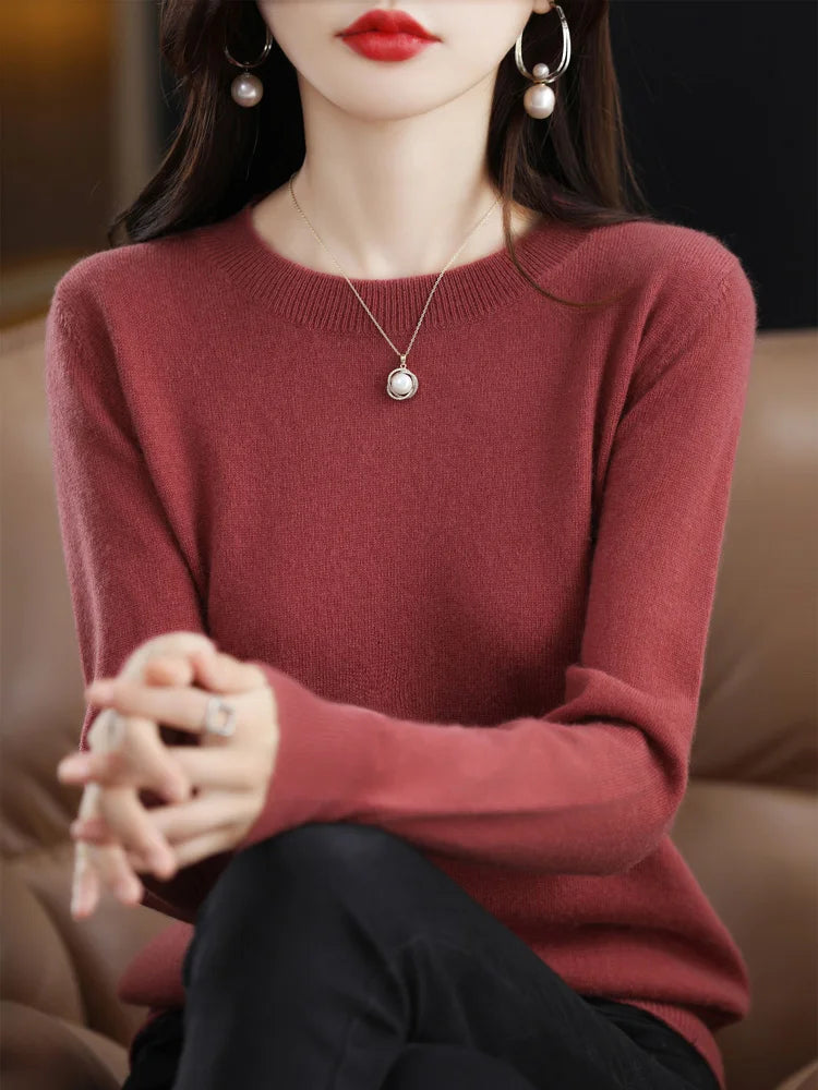 Women’s 100% Merino Wool Sweater – Soft Cashmere O-Neck Pullover