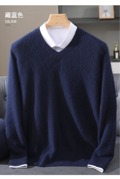 Men’s 100% Pure Mink Cashmere V-Neck Sweater –  for Autumn & Winter