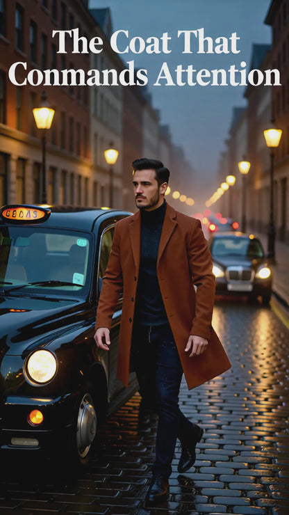 Men’s Woolen Overcoat – Elegant Long Trench Coat for Autumn & Winter